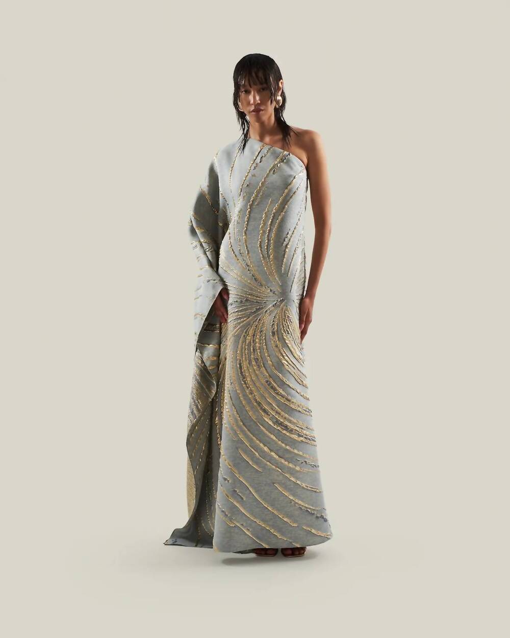 NEW TALLER MARMO one-shoulder cannes dress in gold